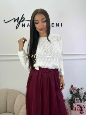 Пуловер ''Bloomy Charm'' в бял цвят - код Bi10156