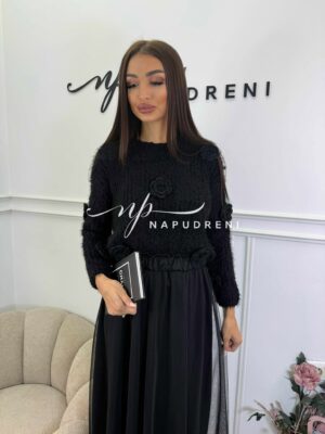 Пуловер ''Bloomy Charm'' в черен цвят - код Bi10157