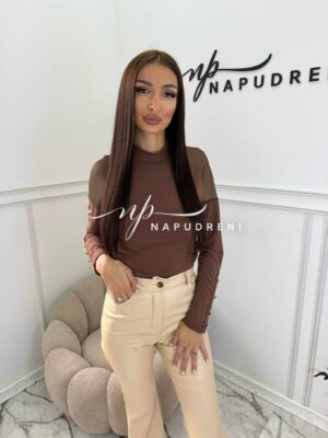 Боди с тюл и копчета в кафяв цвят - код G10170