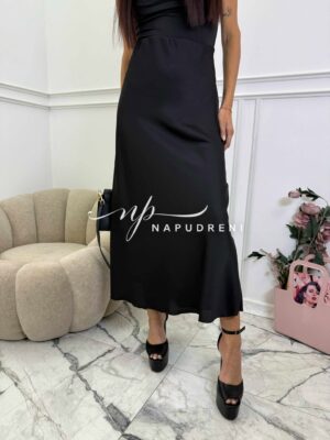 Сатенена дълга пола в черен цвят - код G10044