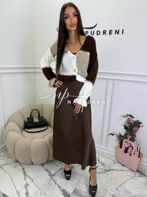 Сатенена дълга пола в кафяв цвят - код G10045