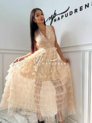 Тюлена рокля със златисти пайети - код BL9894