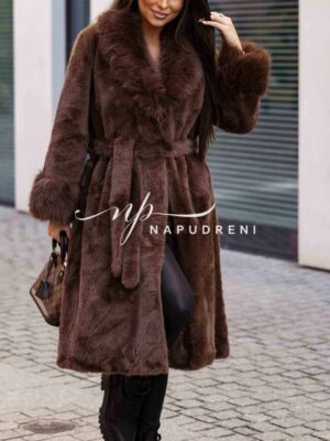 Дълго палто с колан ''Nordic Glow'' в кафяв цвят - код G10048