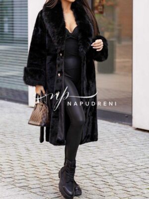 Дълго палто с колан ''Nordic Glow'' черен цвят - код G10050