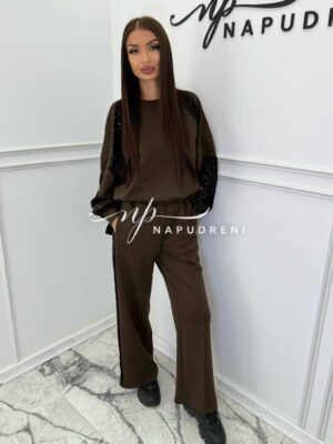 Дамски комплект с пайети в кафяв цвят - код Bi9905