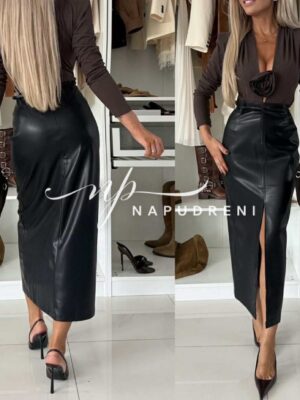 Кожена пола с цепка в черен цвят - код G10077