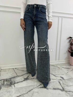 Разкроени дънки ''MOLLI'' с камъчета в син цвят - код BS9958