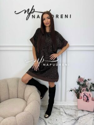 Рокля с пайети “Shine Affair” в кафяв цвят - код Bi10103