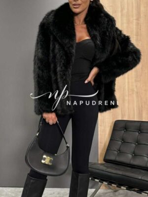 Късо палто с яка „Crystal Fur“ в черен цвят - код G10009