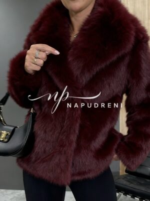 Късо палто с яка „Crystal Fur“ в цвят бордо - код G10011