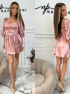 Рокля с корсет и връзки ''PLATINA'' в цвят пудра - код BL10120