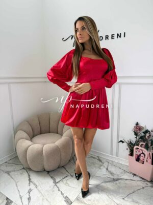 Рокля с корсет и връзки ''PLATINA'' в червен цвят - код BL10121