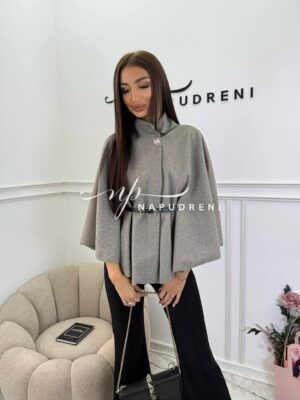 Стилно палто с колан и камъчета в тъмнобежов цвят - код BL10166