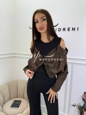 Блуза с паднали рамене ''SOFT COMBO'' в кафяв цвят - код BL10167