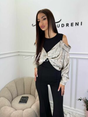 Блуза с паднали рамене ''SOFT COMBO'' в бежов цвят - код BL10168