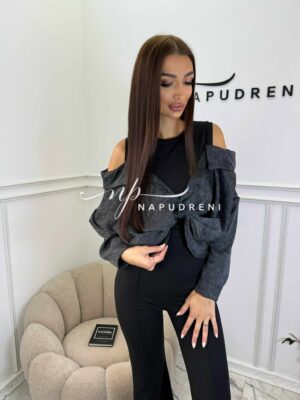 Блуза с паднали рамене ''SOFT COMBO'' в тъмносив цвят - код BL10169