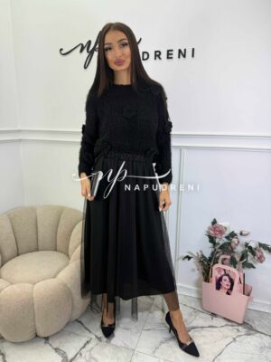 Тюлена дълга пола в черен цвят - код G10161