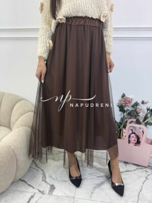 Тюлена дълга пола в кафяв цвят - код G10162