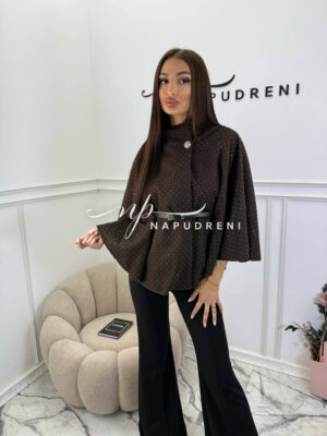 Стилно палто с колан и камъчета в кафяв цвят - код BL10164