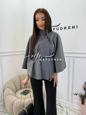 Стилно палто с колан и камъчета в сив цвят - код BL10165