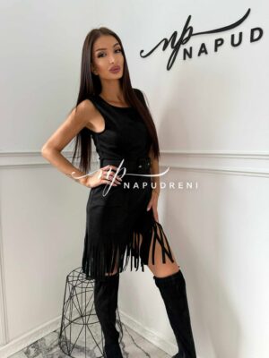 Велурена рокля с ресни в черен цвят - код BL9901