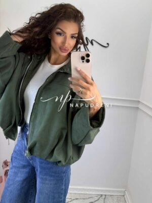 Велурено яке с цип в зелен цвят - код G9821