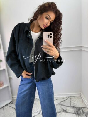 Велурено яке с цип в черен цвят - код G9822