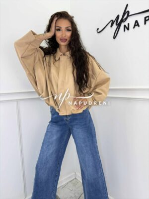 Велурено яке с цип в бежов цвят - код G9823