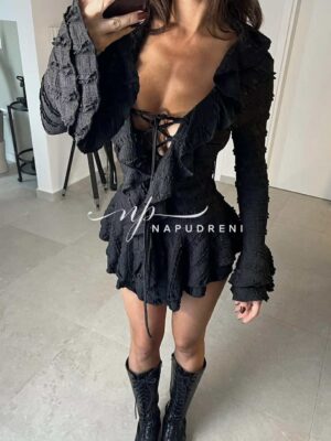 Гащеризон с връзки и волани ''SILKI STORM'' в черен цвят - код Bi10180