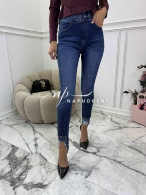 Дънки по тялото с камъчета в тъмносин цвят - код BL9987