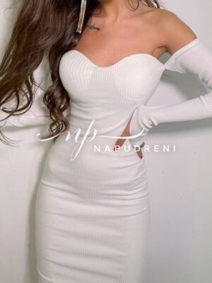 Рокля рипс по тялото в бял цвят – код SE9744