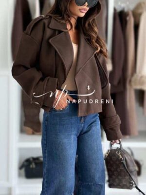 Късо палто с подплата в кафяв цвят  - G9801