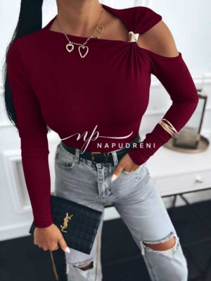 Елегантна блуза с метален орнамент в цвят бордо - G9782