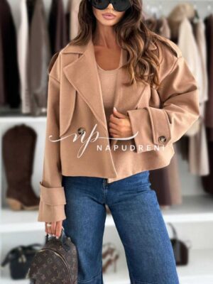 Късо палто с подплата в светлокафяв цвят - G9800