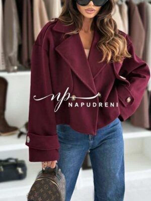 Късо палто с подплата в цвят бордо  - G9797