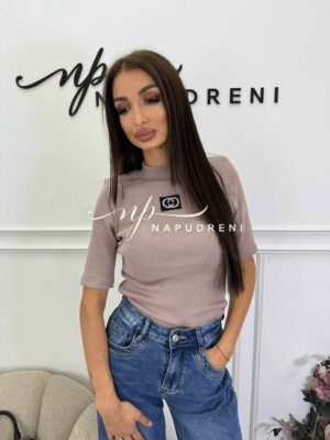 Дамска блуза рипс в цвят Мока - код BK10012