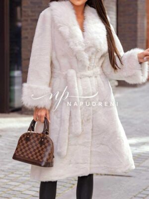 Дълго палто с колан ''Nordic Glow'' в бял цвят - код G10049