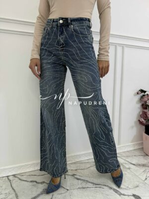 Дънки „WIDE LEG“ с камъчета в син цвят - код BS9957