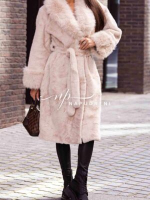 Дълго палто с колан ''Nordic Glow'' в бежов цвят - код G10047