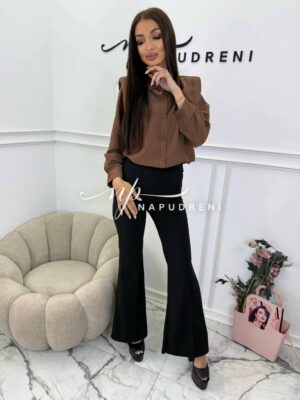 Стилна риза с подлънки в кафяв цвят - код G10033