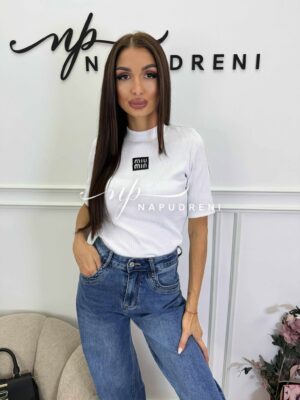 Дамска блуза рипс ''MIU'' в бял цвят - код BK10017