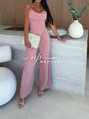 Дамски стилен гащеризон ''RAYA'' в цвят пудра - код 9210