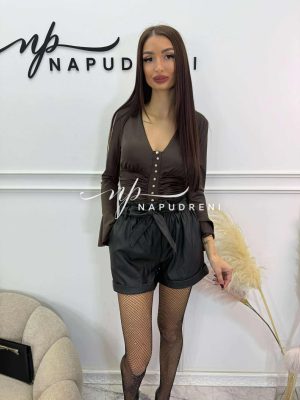 Стилно боди “Classic Button” в кафяв цвят  - код GY10464