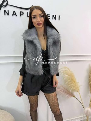 Пухено елече “Luxe Fur” в сив цвят - код BL10467