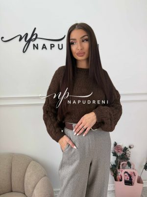 Пуловер ''WOOLEN CHIC'' в кафяв цвят - код Bi10249