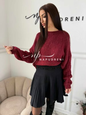 Пуловер ''WOOLEN CHIC'' в цвят бордо - код Bi10254