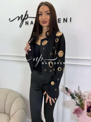Дънково яке със златисти капси в черен цвят - код BS10712