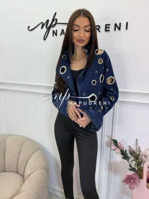 Дънково яке със сребристи капси в тъмносин цвят - код BS10713