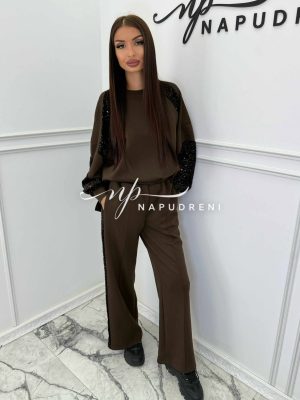 Дамски комплект с пайети в кафяв цвят - код Bi9905