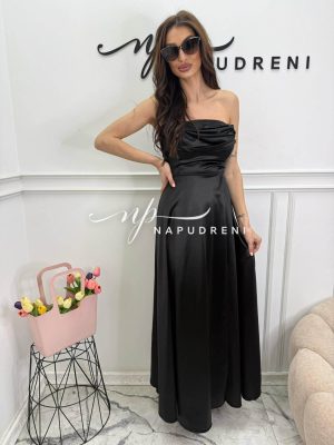Дълга сатенена рокля ''GLAMOUR'' в черен цвят - код BL11169